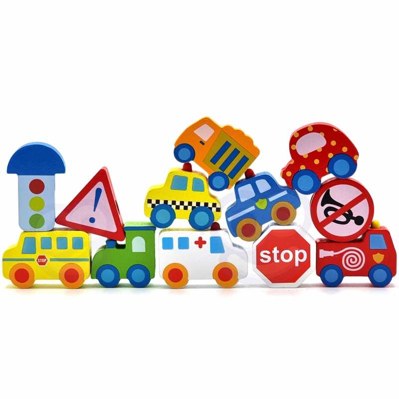 WOOPIE Medinės Klockiai Suvyniojimo Transporto Priemonės 13 vnt.
