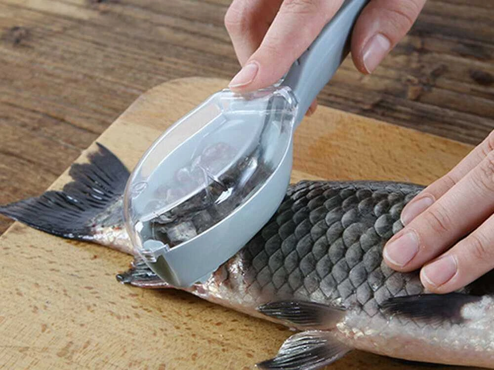Žuvų skustukas su konteineriu 15,5 cm baltas