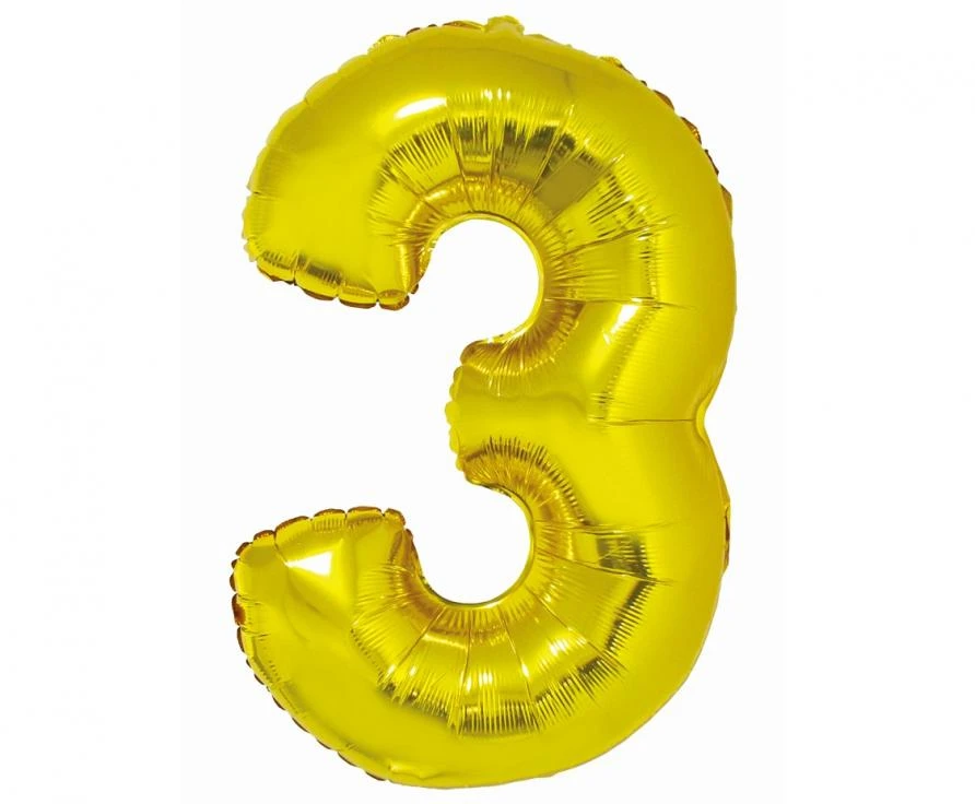 GoDan Folinis balionas skaičius “3” aukso spalvos
