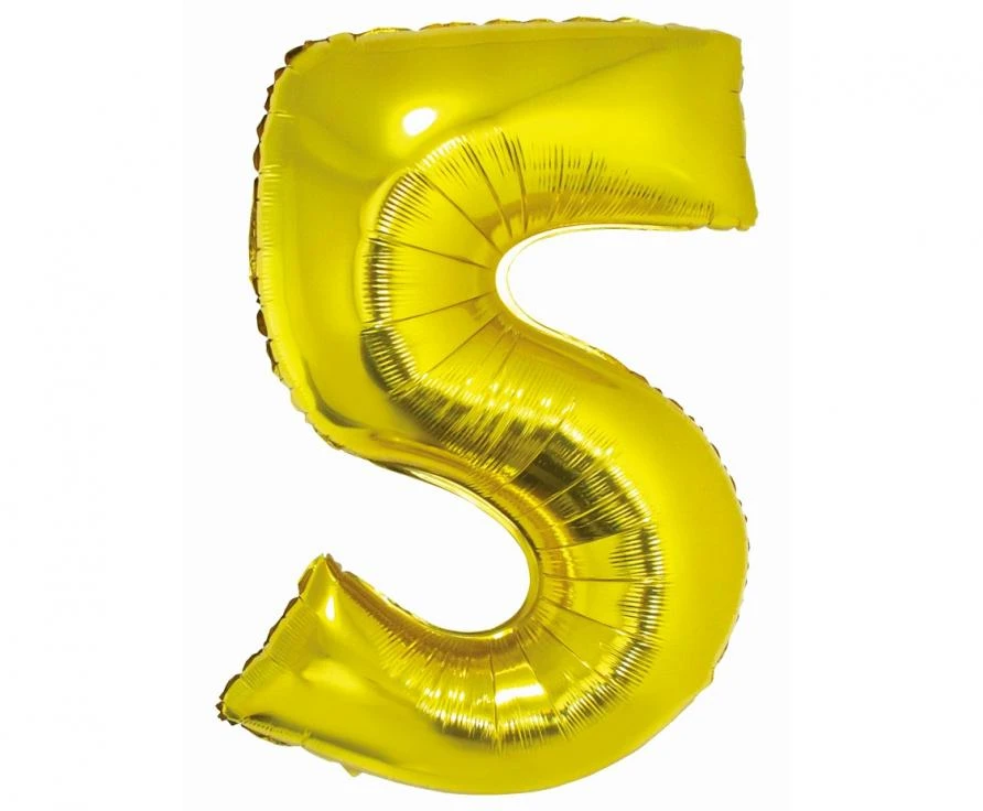 GoDan Folinis balionas skaičius “5” aukso spalvos