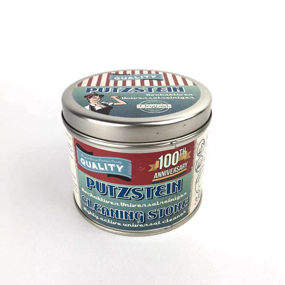 Stolz Universalus valymo ir poliravimo akmuo metalinėje dėžutėje PUTZSTEIN CLEANING STONE ORIGINAL, komplekte kempinė, 350g