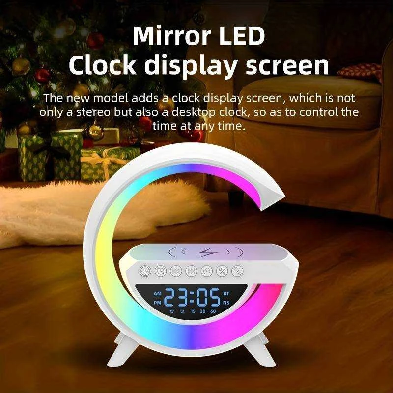 3in1 5W Garso kolonėlė su RGB apšvietimu, belaidžiu įkrovimu ir žadintuvu