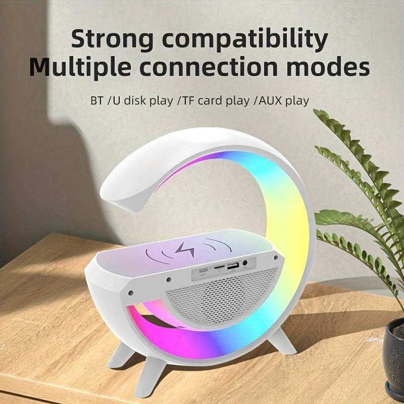 3in1 5W Garso kolonėlė su RGB apšvietimu, belaidžiu įkrovimu ir žadintuvu