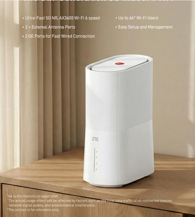 Belaidis maršrutizatorius ZTE G5B2, Wi-Fi 6 (802.11ax), AX3600 (dvijuostis), Gigabit