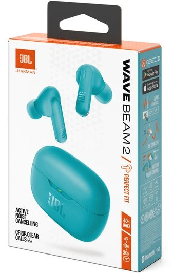 JBL Wave Beam2 belaidės ausinės, Melsvos spalvos
