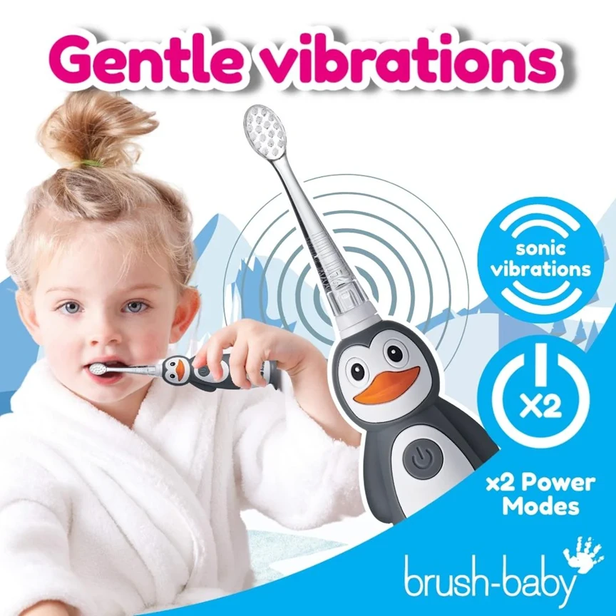 Brush-baby ŠEPETĖLIS BABY_Wild Ones vaikams sonic dantų šepetėlis 0-10 Penguin