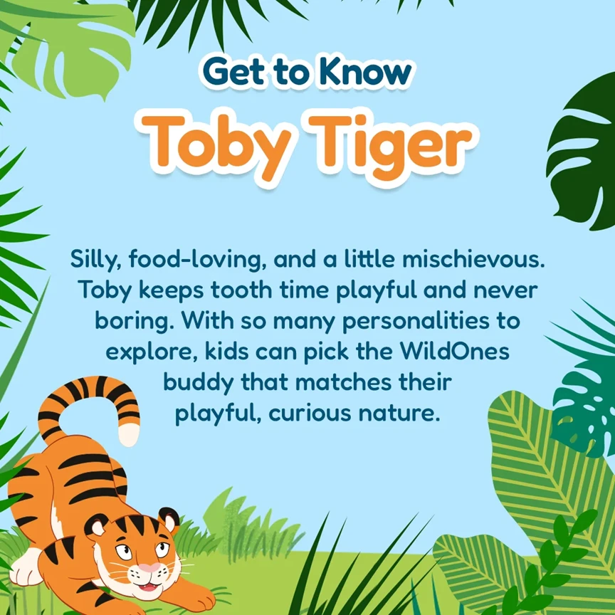 Brush-baby ŠEPETĖLIS BABY_Wild Ones ultragarsinis dantų šepetėlis vaikams 0-10 Tiger