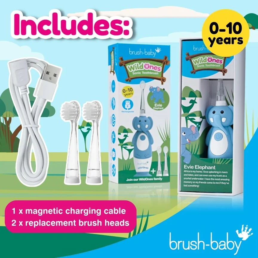 Dantų šepetėlis Brush-baby Elektrinis dantų šepetukas baby WILDONES ELEPHANT