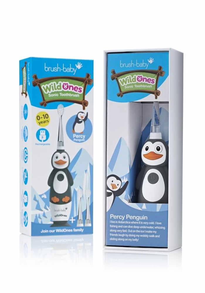 Brush-baby ŠEPETĖLIS BABY_Wild Ones vaikams sonic dantų šepetėlis 0-10 Penguin
