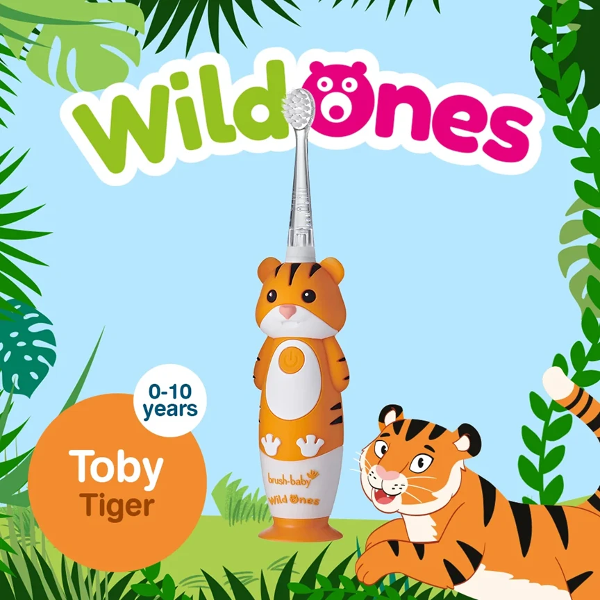 Brush-baby ŠEPETĖLIS BABY_Wild Ones ultragarsinis dantų šepetėlis vaikams 0-10 Tiger