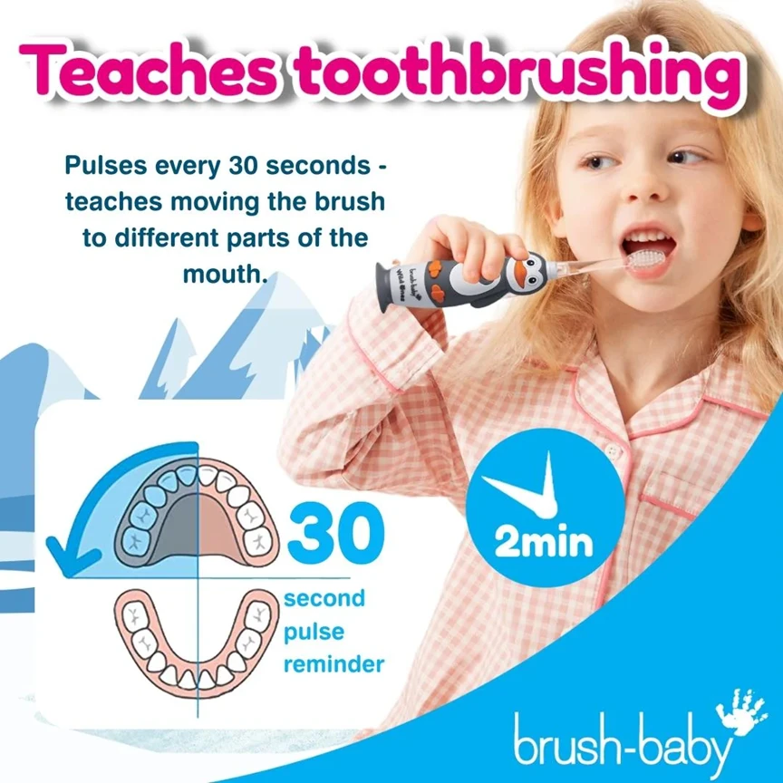 Brush-baby ŠEPETĖLIS BABY_Wild Ones vaikams sonic dantų šepetėlis 0-10 Penguin