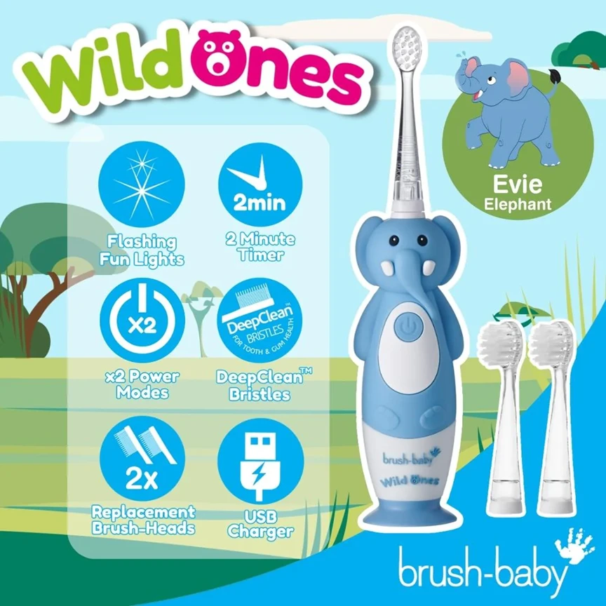 Dantų šepetėlis Brush-baby Elektrinis dantų šepetukas baby WILDONES ELEPHANT