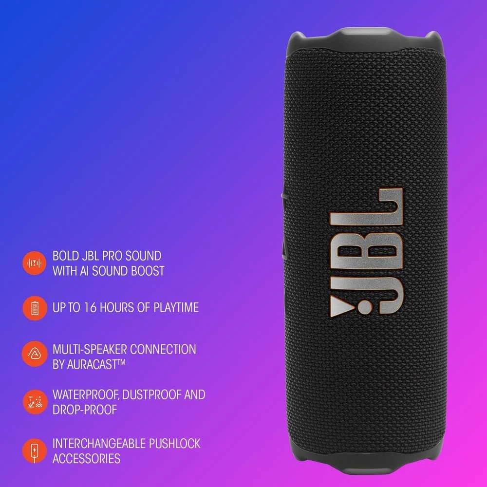 JBL Flip 7 nešiojama kolonėlė, juodos spalvos