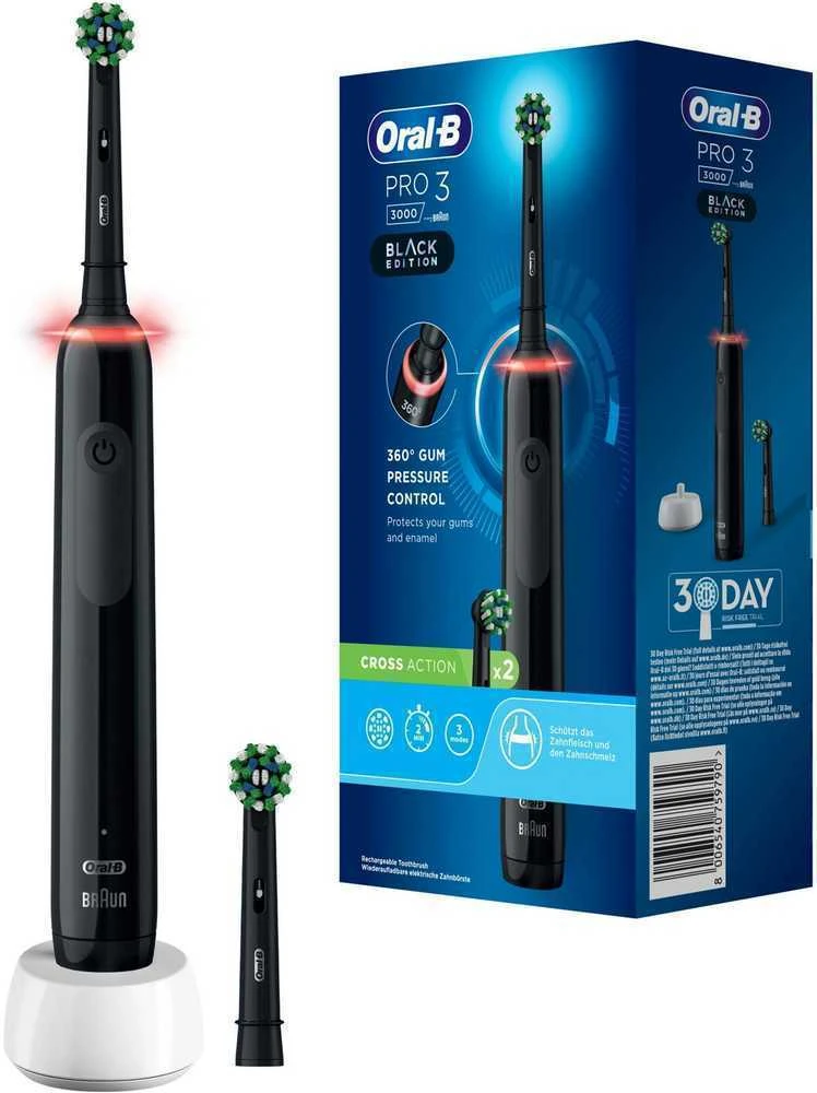 Braun Oral-B Pro 3 3000 Cross Action Elektrinis dantų šepetėlis, juodas
