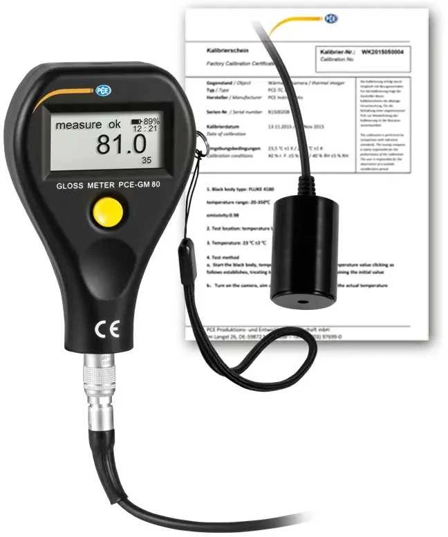 Blizgumo matuoklis PCE-GM 80-ICA su ISO kalibravimo sertifikatu