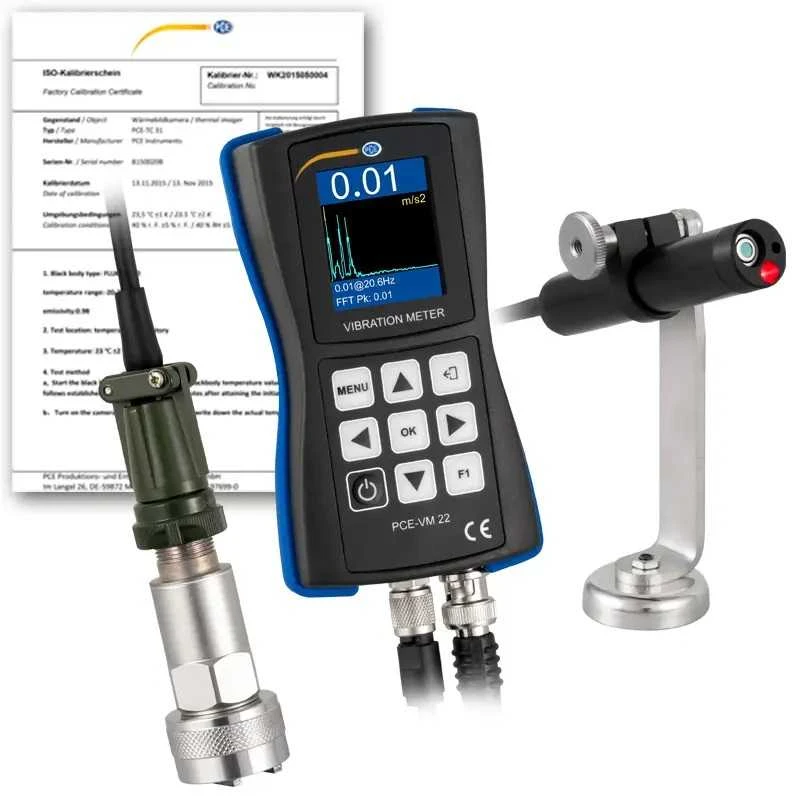 Vibracijos matuoklis PCE-VM 22-ICA su ISO kalibravimo sertifikatu