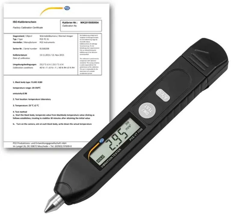 Vibracijos matuoklis PCE-VT 1100-ICA su ISO kalibravimo sertifikatu