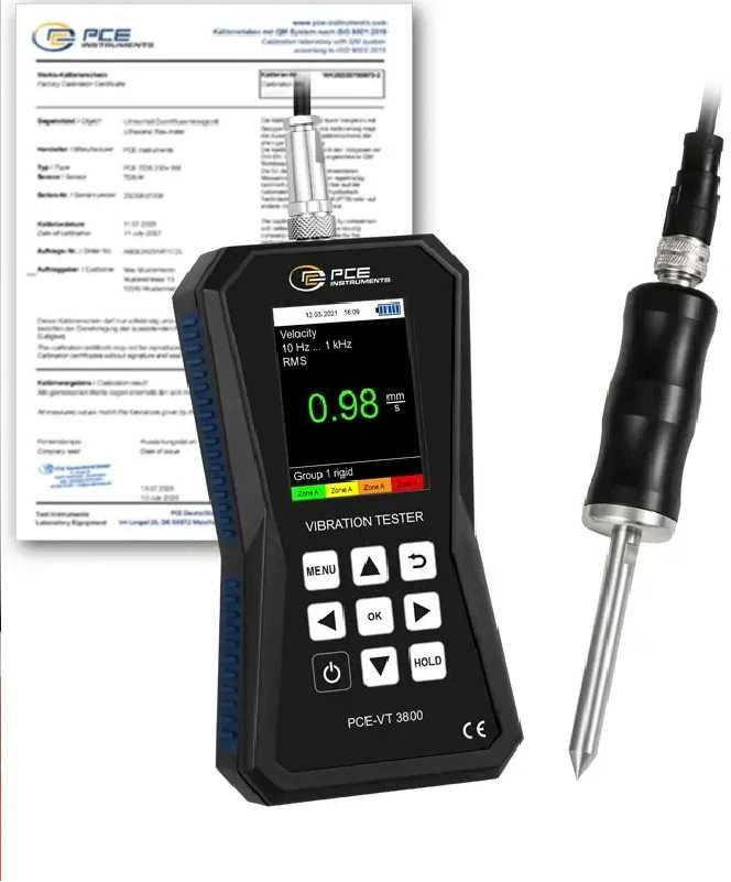 Vibracijos matuoklis PCE-VT 3800S-ICA su ISO kalibravimo sertifikatu