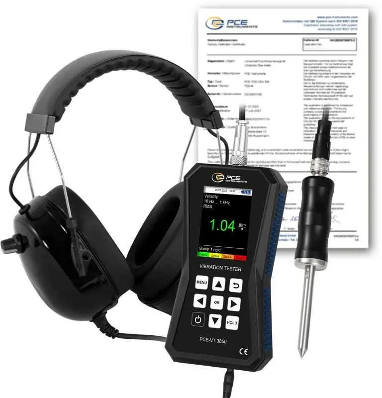 Vibracijos matuoklis PCE-VT 3850S-ICA su ISO kalibravimo sertifikatu