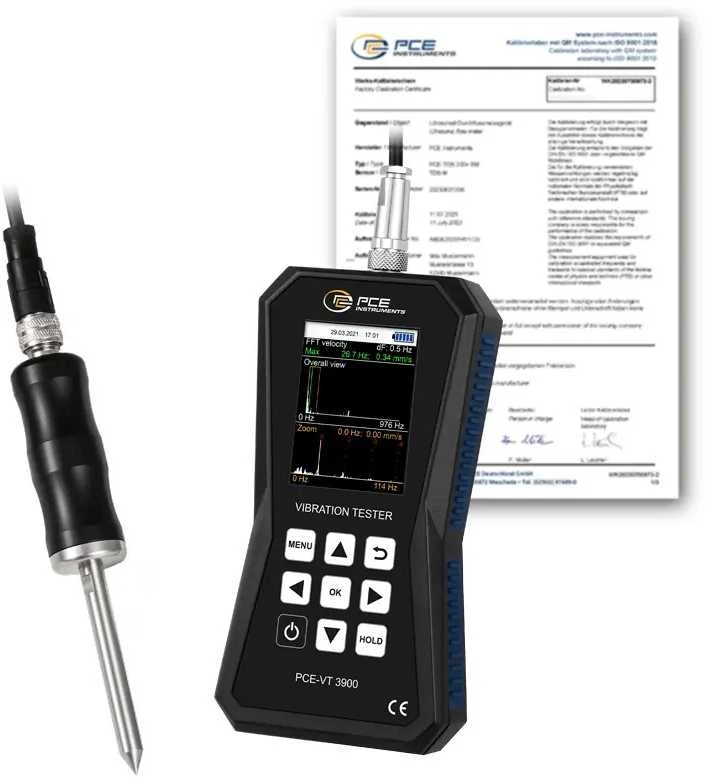 Vibracijos matuoklis PCE-VT 3900S-ICA su ISO kalibravimo sertifikatu