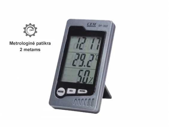 Vidaus patalpų temperatūros ir drėgmės matuoklis su metrologine patikra DT-323