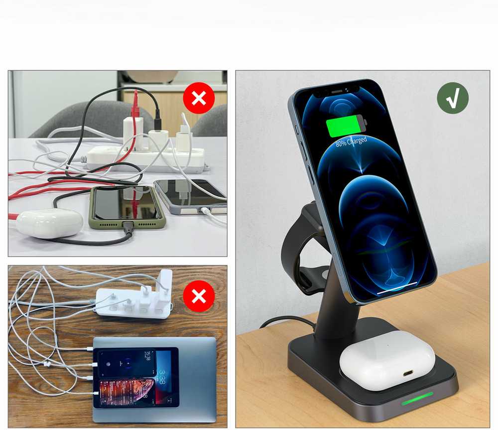 Įkroviklis belaidis Acefast E3 3-in-1 MagSafe juodas