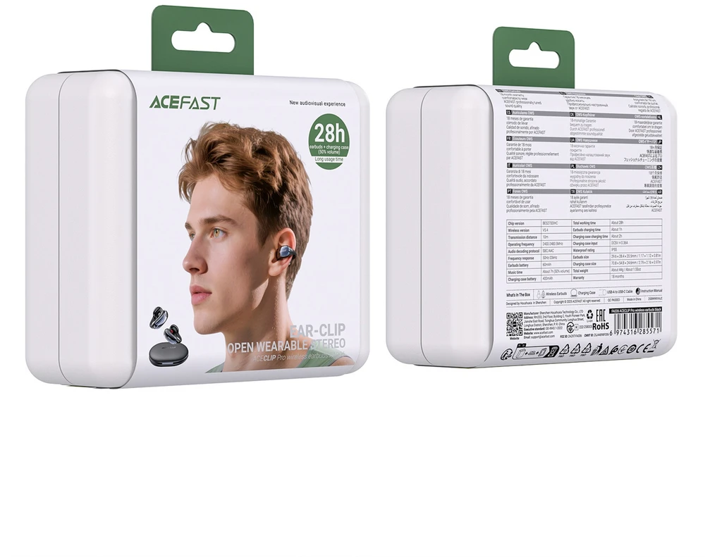 Acefast FA006 ACEGLIP Pro į ausis įdedamos belaidės ausinės OWS - juodos