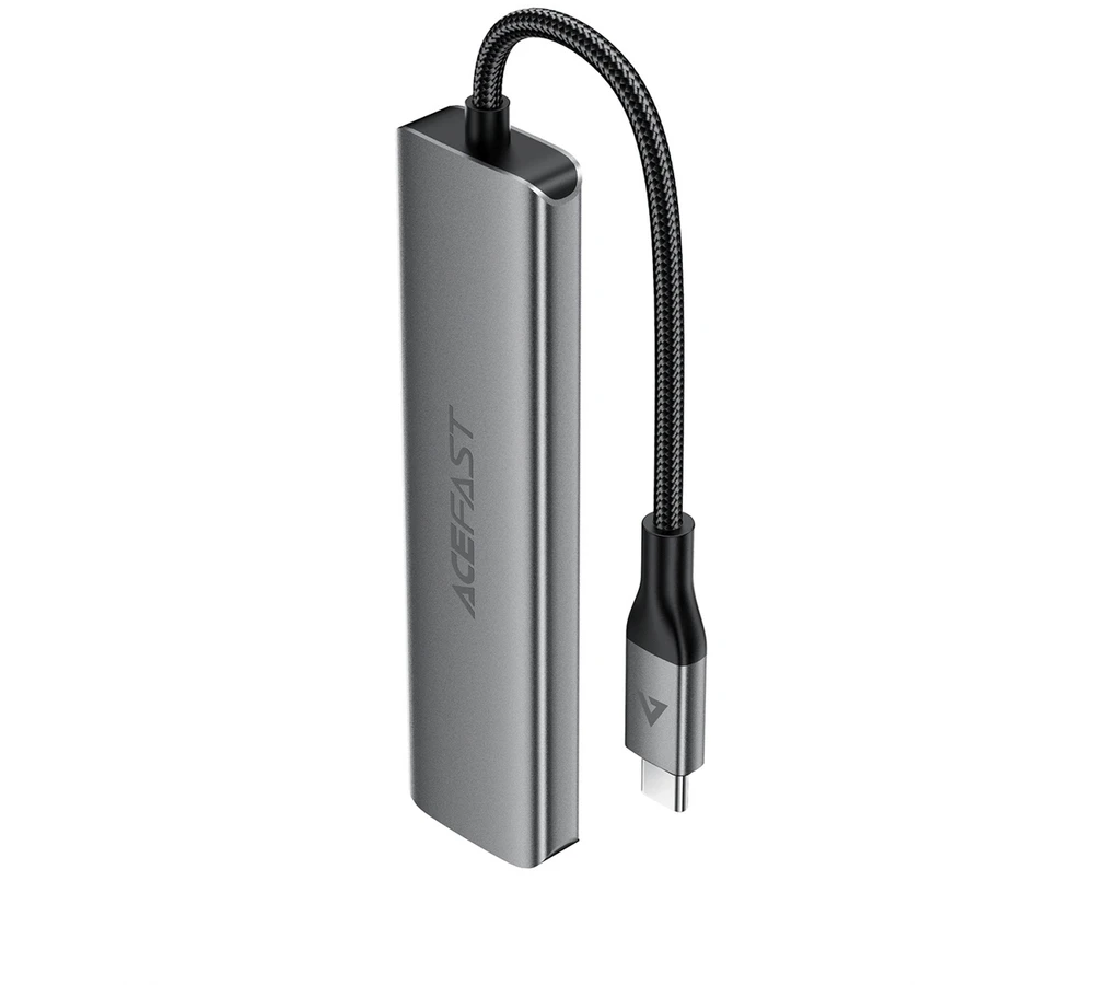 Acefast J16 USB šakotuvas USB-C 5 viename HDMI 4K 60Hz PD90W doko stotelė – pilka