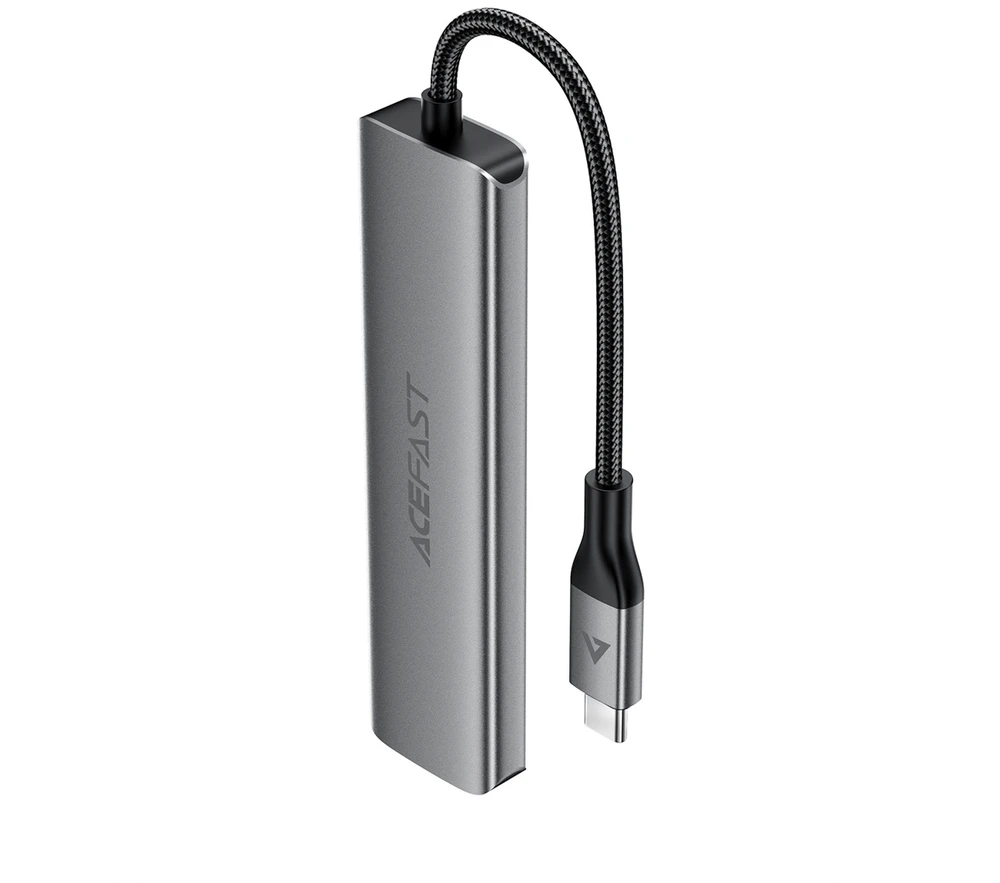 „Acefast J18“ USB šakotuvas, USB-C, 6 viename, HDMI, 4K, 60Hz, PD90W, dokingas – pilkas