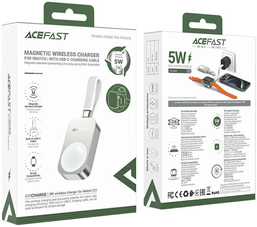 Acefast E21 5W belaidis įkroviklis, skirtas „Apple Watch“ – sidabro spalvos