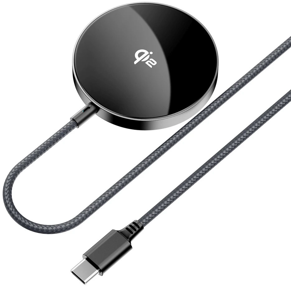 Acefast E24 Qi2 15W magnetinis indukcinis įkroviklis su 1,2 m USB-C laidu - Juodas