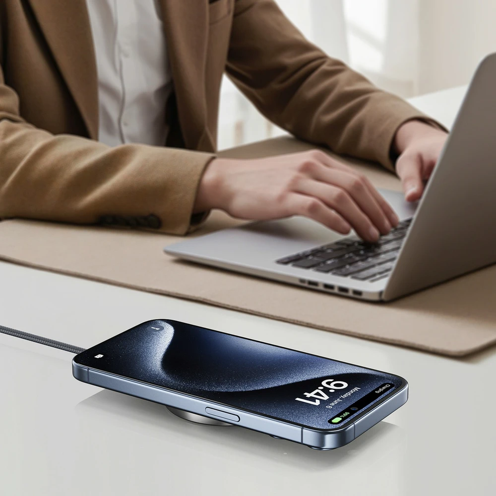 Acefast E24 Qi2 15W magnetinis indukcinis įkroviklis su 1,2 m USB-C laidu - Juodas
