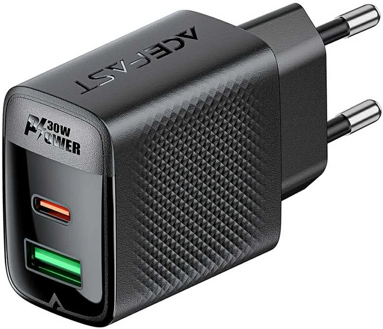 Įkroviklis Acefast A98 30W GaN USB-C/USB-A juodas