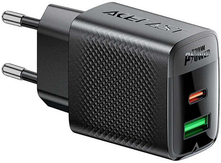 Įkroviklis Acefast A98 30W GaN USB-C/USB-A juodas