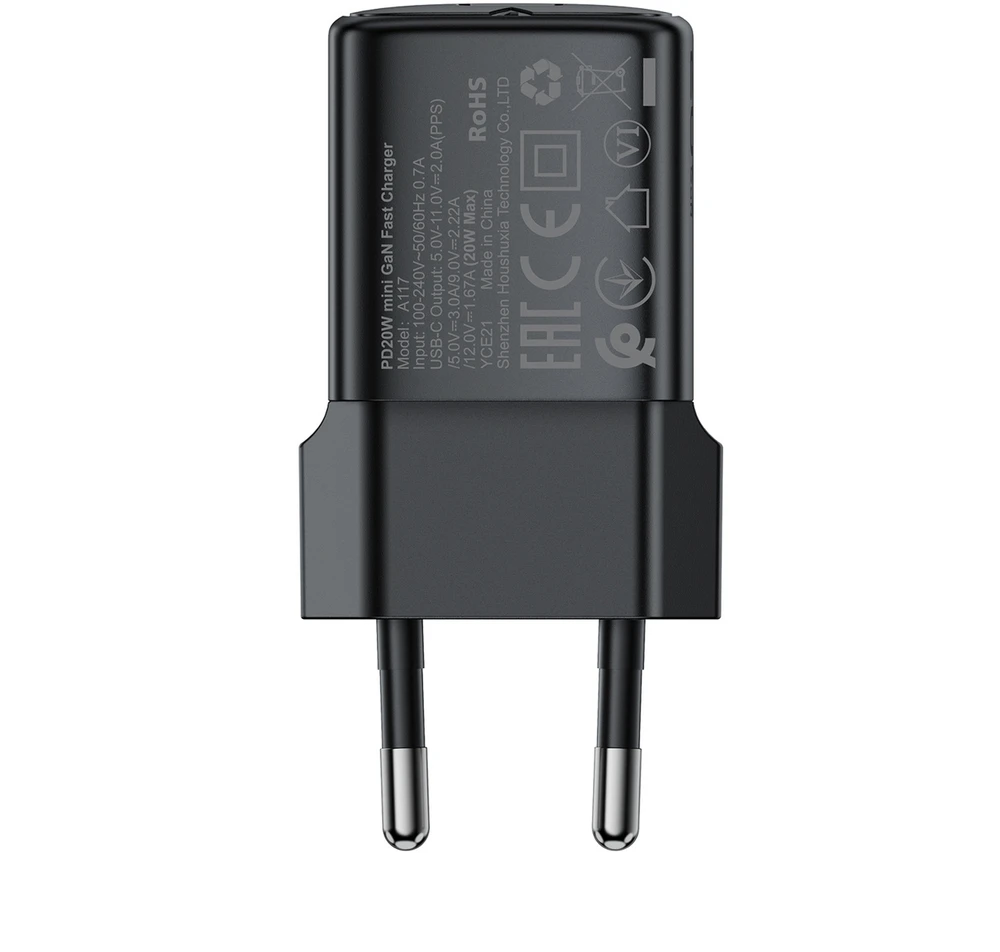 Acefast A117 GaN PD 20W USB-C sieninis įkroviklis - Juodas
