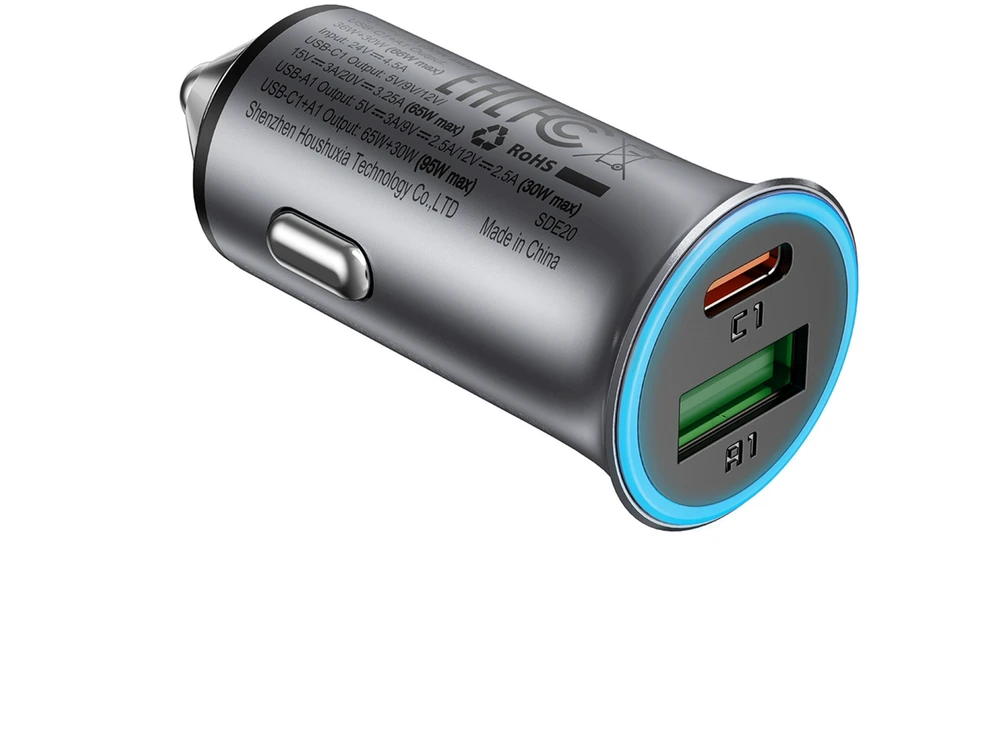 Automobilinis įkroviklis Acefast B16 95W USB-C/USB-A pilkas