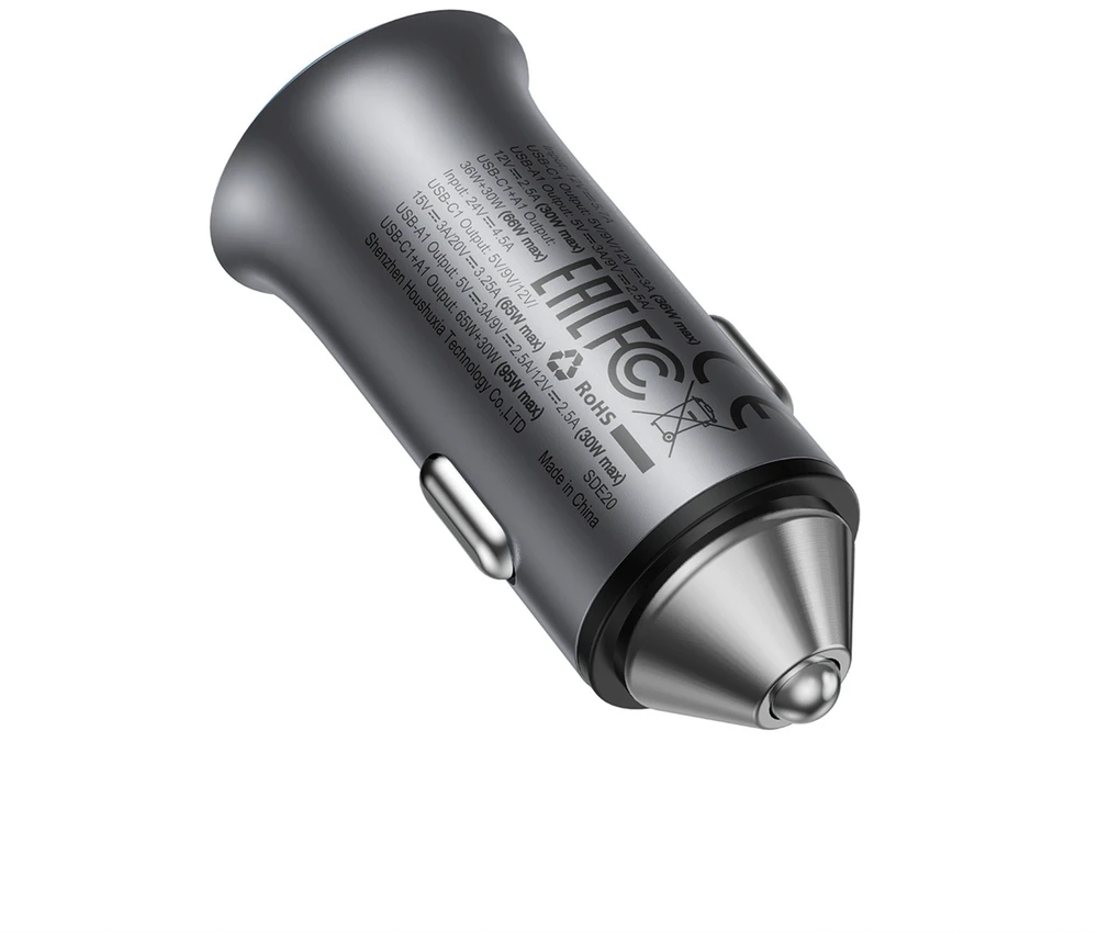 Automobilinis įkroviklis Acefast B16 95W USB-C/USB-A pilkas