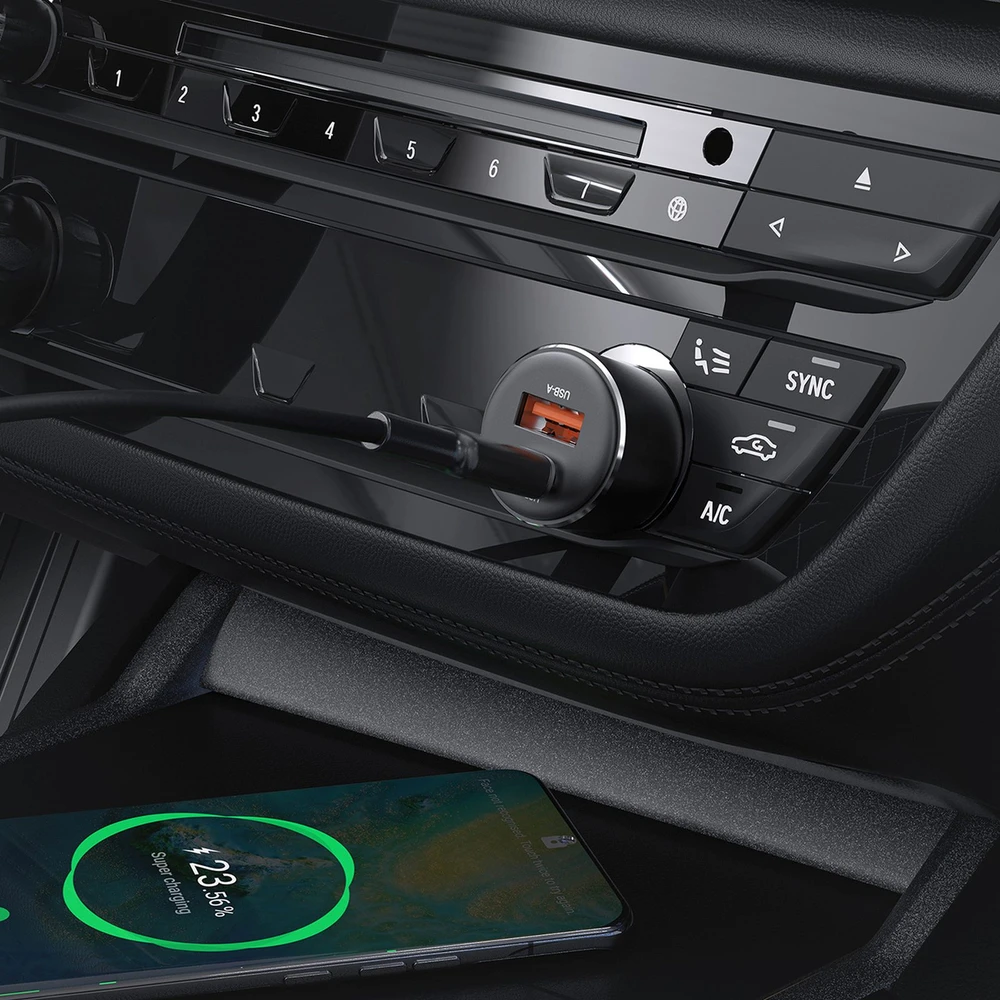 Automobilinis įkroviklis Acefast B12 60W USB-C/USB-A juodas