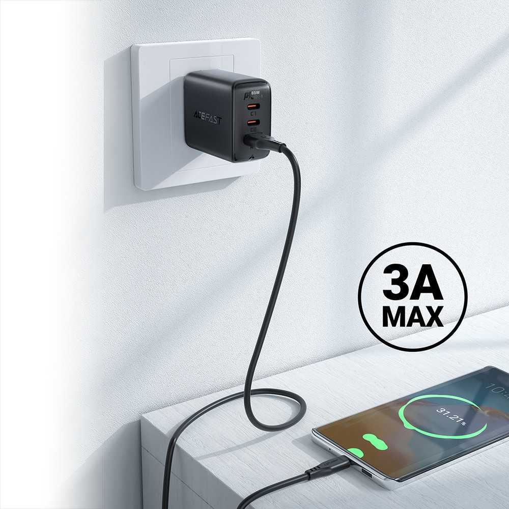USB-C – USB-C UGREEN Acefast C3-04 1.2 m, 60 W (juoda)