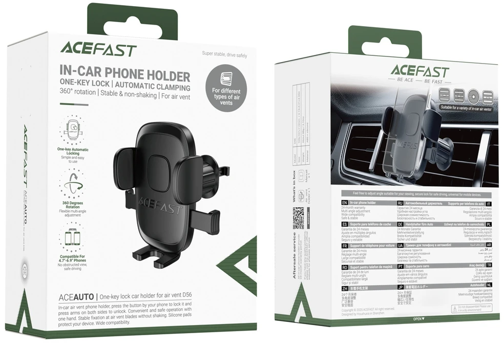 Automobilinis telefono laikiklis Acefast D56 (air vent) juodas