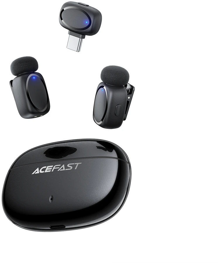 Acefast R2 belaidžiai prisegami mikrofonai – juodi