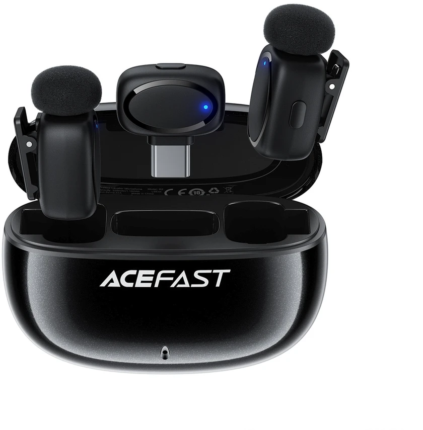 Acefast R2 belaidžiai prisegami mikrofonai – juodi