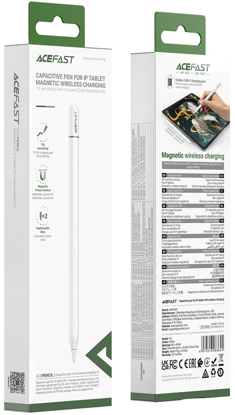 Acefast Rysik stylus pojemnościowy do iPad su ładowaniem bezprzewodowym i 2 końcówkami V3 - balta