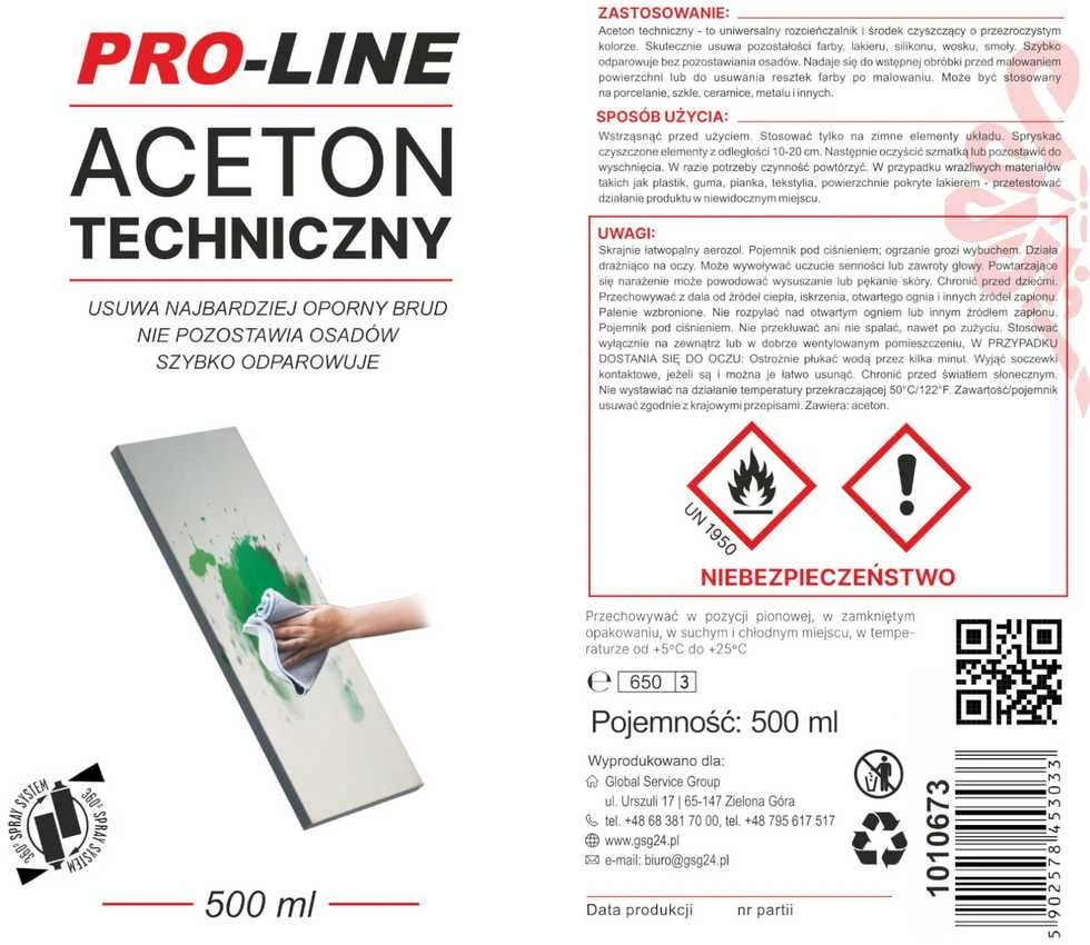 Techninis acetonas 100% purškiamas PRO-LINE purškiklis 500ml