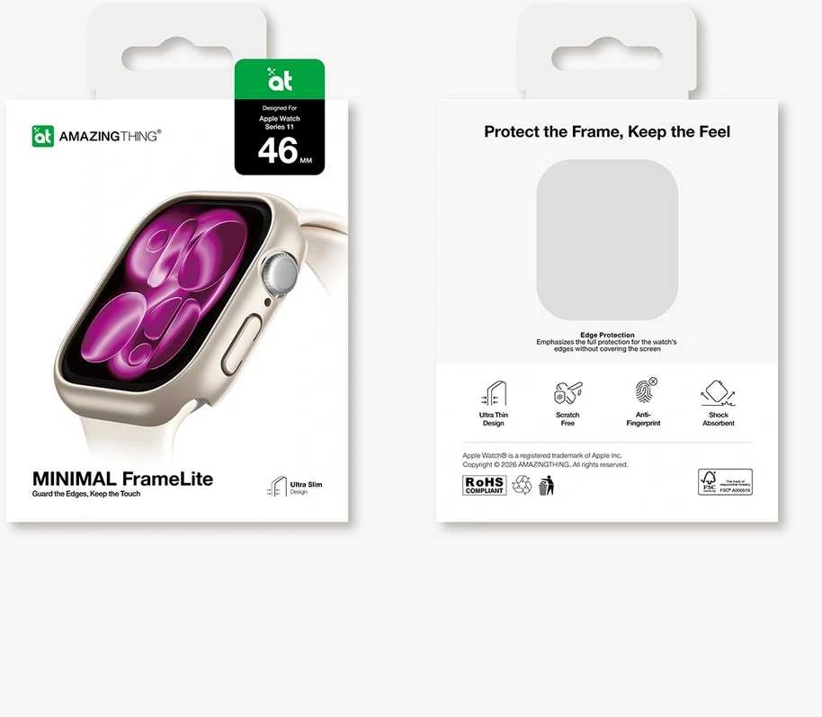 „AmazingThing Minimal“ apsauginis dėklas skirtas „Apple Watch Series 11 42mm“ – skaidrus