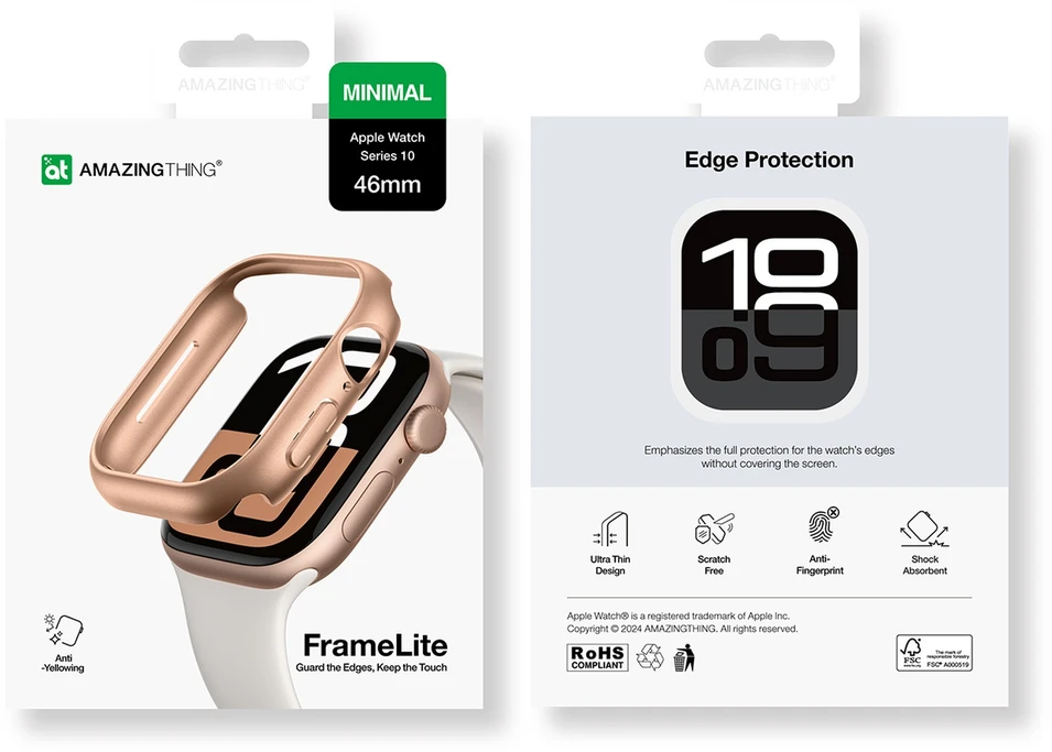 „AmazingThing“ minimalaus dizaino dėklas, skirtas „Apple Watch 46 mm“ – rožinio aukso spalvos