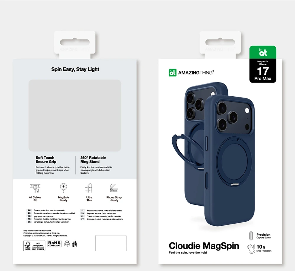 „AmazingThing Cloudie“ iPhone 17 Pro Max dėklas su stovu – mėlynas