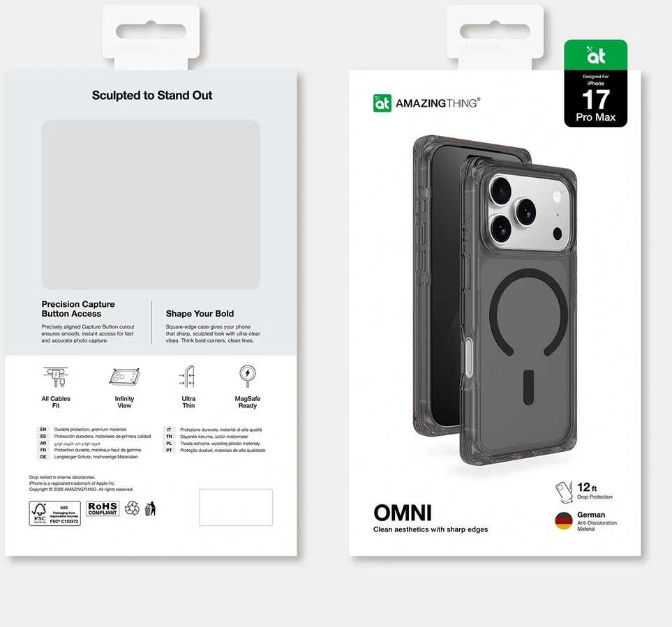 AmazingThing Omni dėklas skirtas iPhone 17 Pro Max suderinamas su MagSafe – juodos spalvos