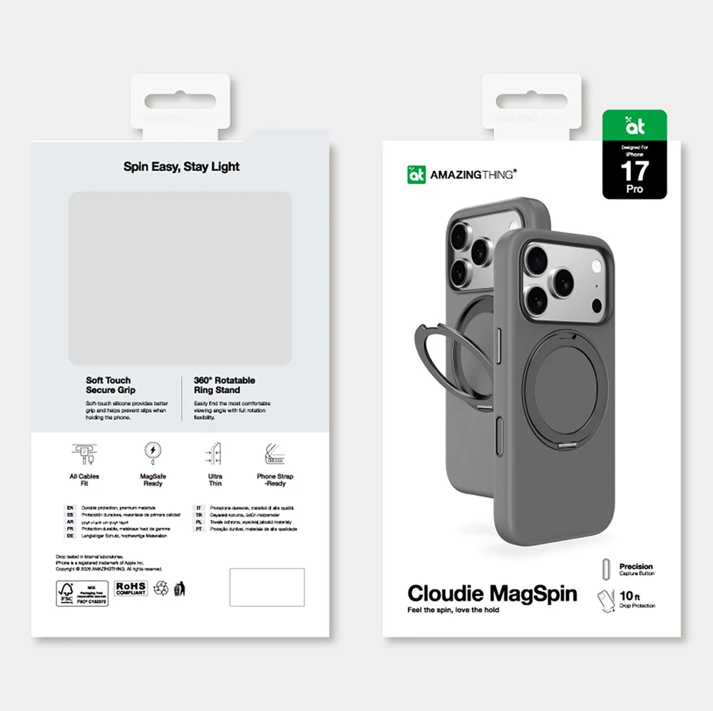 AmazingThing Cloudie Apple iPhone 17 Pro dėklas with Stand – pilkos spalvos