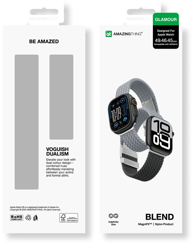 Set of 2 AmazingThing Blend Band for Watch 45/46/49mm – Pilkas-Juodas/Pilkas